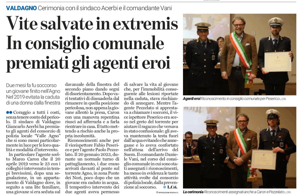 Immagine: 20230406 GDV premio agli agenti da comune VA